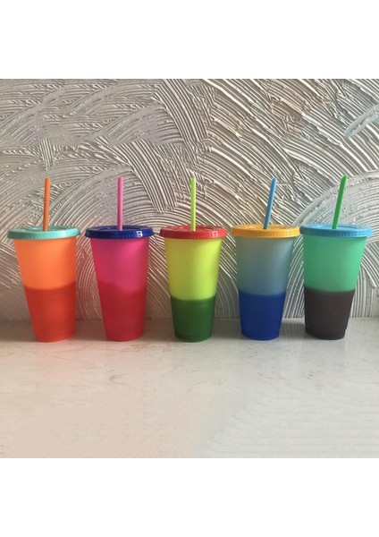710ML Büyülü Renk Değişimi Bardak Renkli Soğuk Su Rengi Değişen Kahve Fincanı Kupa Su Pipetli Şişeler 5 Adet (Yurt Dışından) modelleri