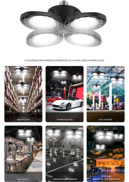 10000LM LED Garaj Işık E27 100 W Ampul Deforme Edilebilir Tavan Armatür Lambası Atölye Endüstriyel ve Madencilik Için Kara-Gümüş (Yurt Dışından)