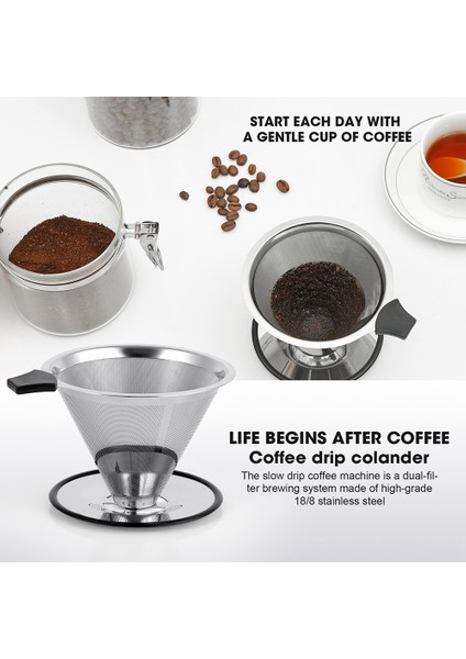 Paslanmaz Çelik Koni Kahve Damlatıcı, Yavaş Damla Kahve Filtresi, Kağıtsız ve Tekrar Kullanılabilir, Ultra Ince Mikromesh Filtre (Yurt Dışından) indirimleri