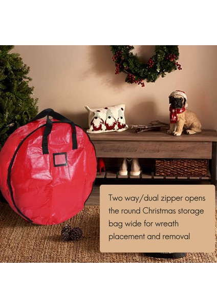 Noel Çelenk Saklama Çantası 23.62INCH Garland Tatil Konteyneri Kolları ve Şeffaf Kart Yuvası Kırmızı (Yurt Dışından)
