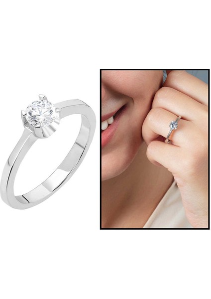 Starlight Diamond Pırlanta Montür "u" Tasarım 925 Ayar Gümüş Bayan Tektaş Yüzük fiyatları