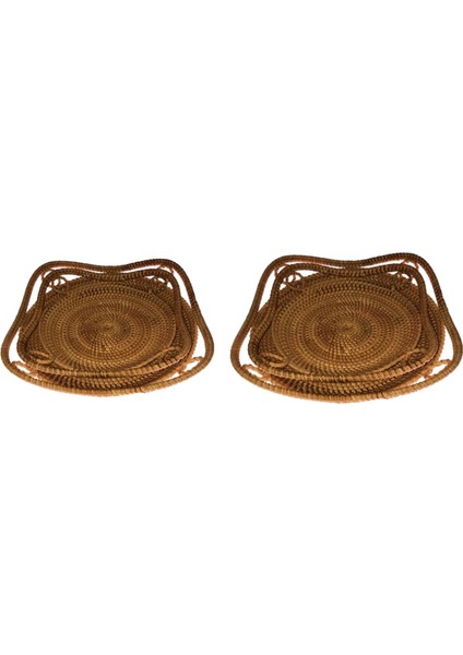 Yuvarlak Rattan Tepsi Kolları ile Çay Ekmek Servis Sepeti Dokuma Depolama Tepsisi Ev Dekorasyon, 2 Adet (Yurt Dışından)