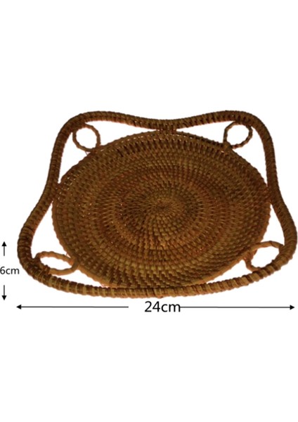Yuvarlak Rattan Tepsi Kolları ile Çay Ekmek Servis Sepeti Dokuma Depolama Tepsisi Ev Dekorasyon, 2 Adet (Yurt Dışından)