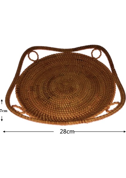 Yuvarlak Rattan Tepsi Kolları ile Çay Ekmek Servis Sepeti Dokuma Depolama Tepsisi Ev Dekorasyon, 2 Adet (Yurt Dışından)