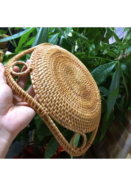 Yuvarlak Rattan Tepsi Kolları ile Çay Ekmek Servis Sepeti Dokuma Depolama Tepsisi Ev Dekorasyon, 2 Adet (Yurt Dışından)