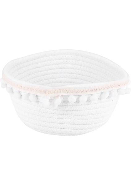 Top Pamuk Halat Dokuma Depolama Sepeti Masaüstü Kozmetik Depolama Sepeti Iskandinav Tarzı Enkaz Saklama Kutusu Beyaz (Yurt Dışından)