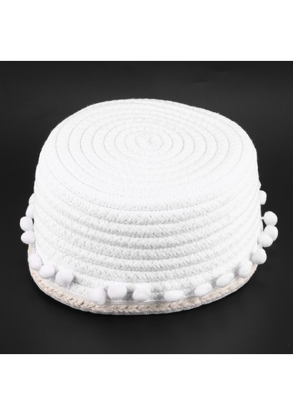 Top Pamuk Halat Dokuma Depolama Sepeti Masaüstü Kozmetik Depolama Sepeti Iskandinav Tarzı Enkaz Saklama Kutusu Beyaz (Yurt Dışından) fırsatları