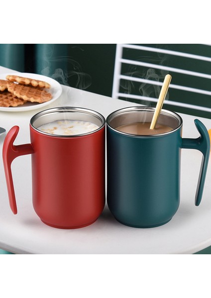 550ML Bardak Kapasitesi 304 Paslanmaz Çelik Kapaklı Kupa Kahve Süt Fincan Çay Kahve Kupa Hediye (Mavi) (Yurt Dışından)