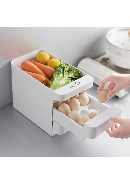Mutfak Istiflenebilir Yumurta Depolama Çekmecesi Buzdolabı Gıda Organizatör Kutusu Çekme Açık Mutfak Saklama Kutusu 2 Katlı (Yurt Dışından) fırsatları