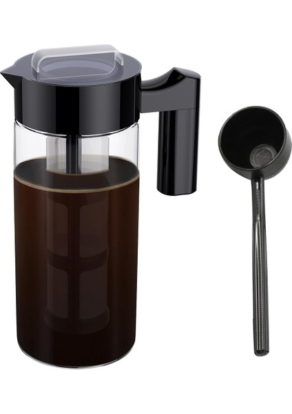 Cold Brew Kahve Makinesi, Mesh Filtreli 40 Oz Buzlu Kahve Sürahisi, Buzdolabı Siyahı Için Cam Buzlu Kahve Yapma Sürahisi (Yurt Dışından)