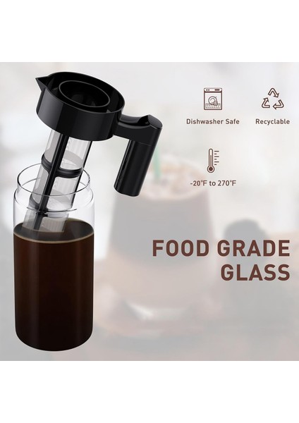 Cold Brew Kahve Makinesi, Mesh Filtreli 40 Oz Buzlu Kahve Sürahisi, Buzdolabı Siyahı Için Cam Buzlu Kahve Yapma Sürahisi (Yurt Dışından) fiyatları