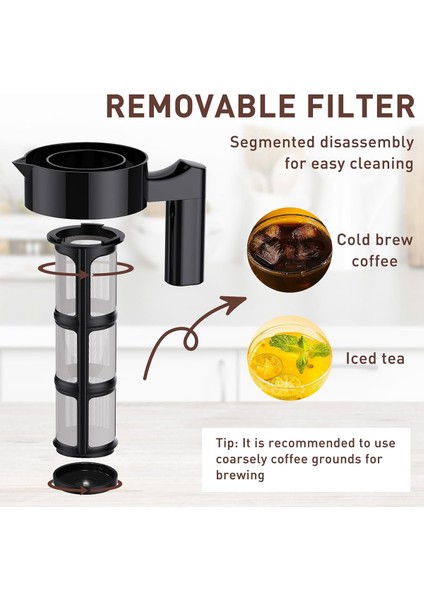 Cold Brew Kahve Makinesi, Mesh Filtreli 40 Oz Buzlu Kahve Sürahisi, Buzdolabı Siyahı Için Cam Buzlu Kahve Yapma Sürahisi (Yurt Dışından) indirimleri