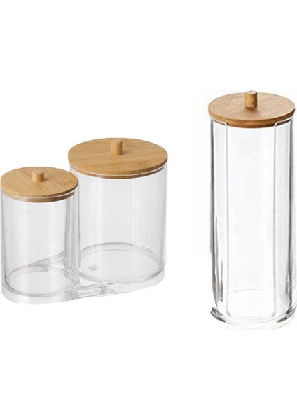 2 Adet Bambu Kapak Pamuklu Çubuk Saklama Kutusu Pamuk Kutusu Şeffaf Depolama Tankı Akrilik Toz Geçirmez Kutu (Yurt Dışından)