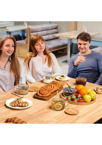 4 Adet Set Vintage Kahve Kupaları, Bambu Kapaklı ve Kaşıklı Gecelik Yulaf Kapları - 14OZ Şeffaf Kabartmalı Cam Bardaklar (Yurt Dışından) fırsatları