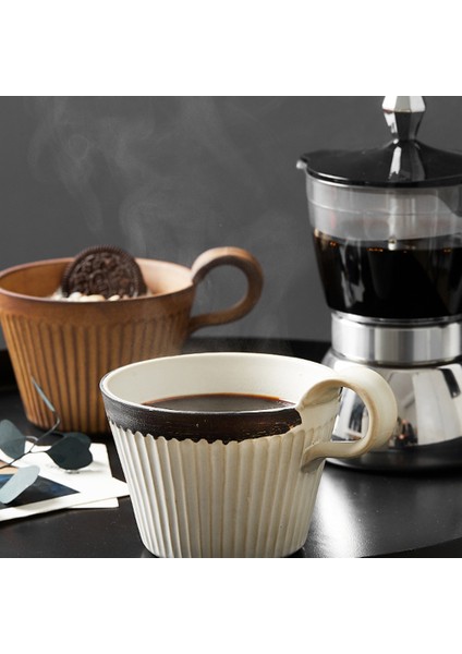 Stoneware Kahve Fincanı El Yapımı Japon Retro Kahve Fincanı Seramik Kahvaltı Fincan Cappuccino Fincan Arkadaşlar Için (Sarı) (Yurt Dışından) fırsatları