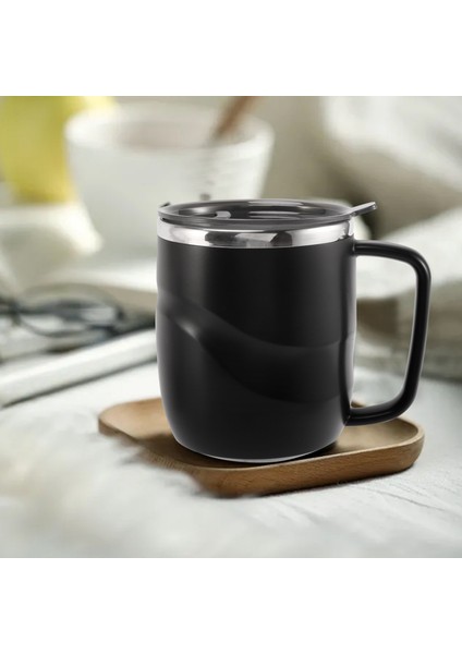 Paslanmaz Çelik Yalıtımlı Kahve Kupa Sürgülü Kapaklı Vakum Seyahat Kulplu Kupa Kamp Çay Şişesi (Siyah) (Yurt Dışından) fırsatları