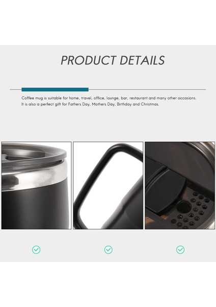 Paslanmaz Çelik Yalıtımlı Kahve Kupa Sürgülü Kapaklı Vakum Seyahat Kulplu Kupa Kamp Çay Şişesi (Siyah) (Yurt Dışından) indirimleri