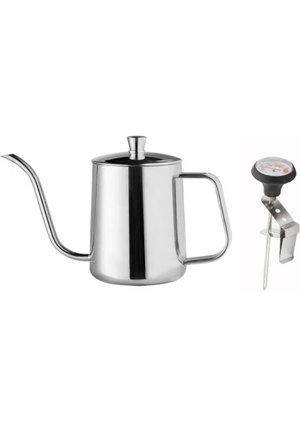 Damlama Su Isıtıcısı 600ML Kahve Çaydanlık Yapışmaz Paslanmaz Çelik Damlama Su Isıtıcısı Termometreli (Yurt Dışından)