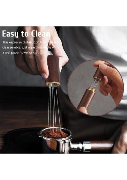 Espresso Kahve Karıştırıcı, 8 Iğneli Doğal Ahşap Saplı Espresso Karıştırıcı, Espresso Aksesuarları Kahve Karıştırıcı, A (Yurt Dışından)