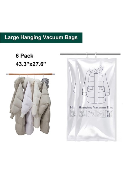 6 Adet Asılı Vakumlu Saklama Torbaları Giysi Için Vakum Alanı Koruyucu Çantalar Askı Kancası ile (Yurt Dışından) fırsatları