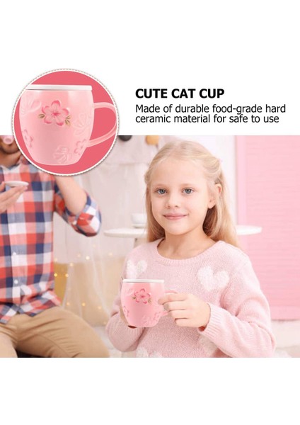 Pembe Seramik Bardak Seti Sevimli Çay Fincanı Kumtaşın Kahve Fincanı Kupa Çay Fincanı Kahve Fincanı Doğum Günü Hediyesi Seramik Kapaklı Kaşık 400 ml (Yurt Dışından)