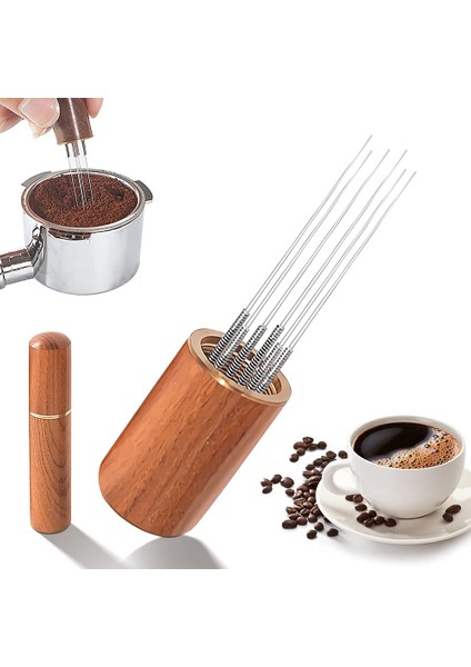 Espresso Kahve Karıştırıcı, 8 Iğneli Doğal Ahşap Saplı Espresso Karıştırıcı, Espresso Aksesuarları Kahve Karıştırıcı, A (Yurt Dışından)