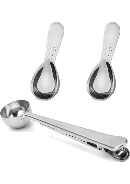Adet Kahve Kaşığı, Paslanmaz Çelik Kısa Saplı Ölçüm Kaşığı 2 In 1 Uzun Saplı Kaşık Klipsi Kahve Çay Şeker (Yurt Dışından)
