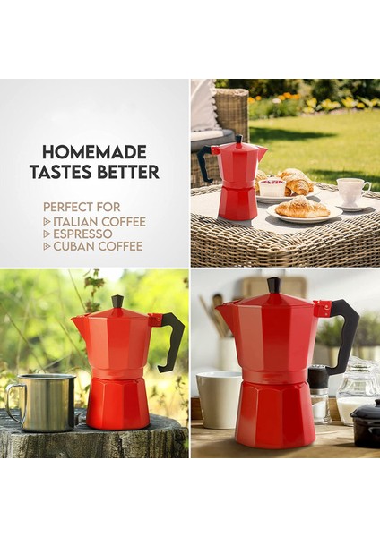 Espresso Makinesi, Güçlü Taze Demlenmiş Espresso Kahvesi Için Italyan Kahvesi 6 Fincan Moka Pot (Kırmızı) (Yurt Dışından) fiyatları