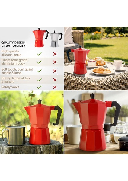 Espresso Makinesi, Güçlü Taze Demlenmiş Espresso Kahvesi Için Italyan Kahvesi 6 Fincan Moka Pot (Kırmızı) (Yurt Dışından) fırsatları