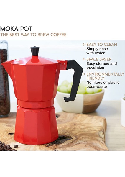 Espresso Makinesi, Güçlü Taze Demlenmiş Espresso Kahvesi Için Italyan Kahvesi 6 Fincan Moka Pot (Kırmızı) (Yurt Dışından) indirimleri