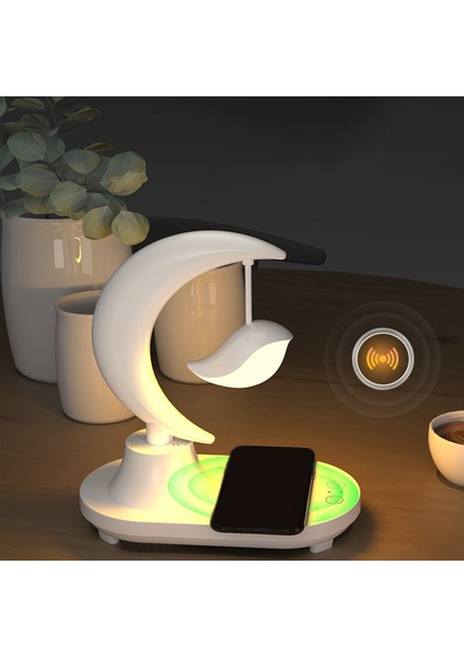 Akıllı Bluetooth Hoparlör Projeksiyon Lambası Kablosuz Şarj Müzik Gündoğumu Uyandırma Pikap Atmosfer Gece Lambası (Ab Tak) (Yurt Dışından)