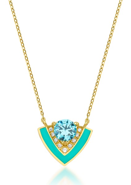 Kairos Jewelry 14 Ayar Altın Diamond & Swiss Blue Topaz Turquoise Blue Enamel Kolye KRS-N155-14GNZ