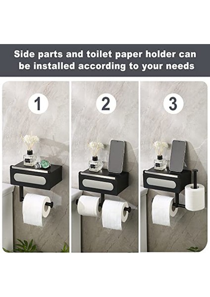 Tuvalet Kağıdı Tutucusu Islak Mendil Kutusuyla Delmeye Gerek Yok 4'ü 1 Arada Banyo, Mutfak Için Raflı Tuvalet Kağıdı Tutucusu (Yurt Dışından)