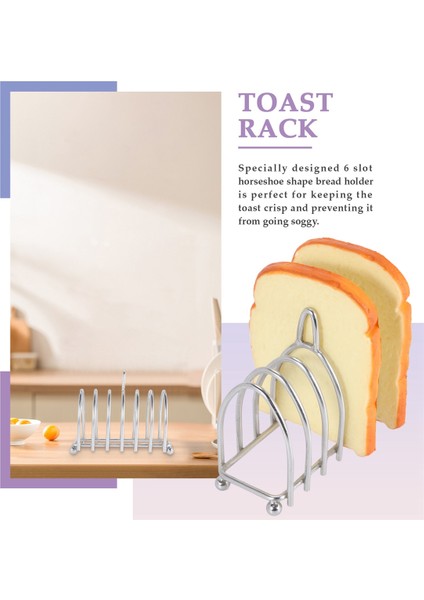 Tost Ekmeği Raf Tutucusu 6 Dilimli Paslanmaz Çelik Tost Rafı, Top Ayaklı ve Döngü Taşıma Saplı (Yurt Dışından)