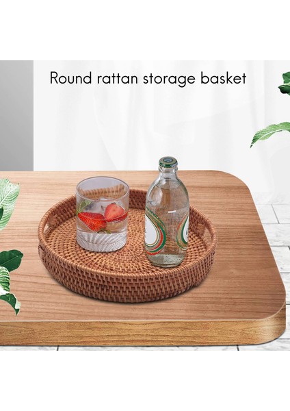 Rattan El Dokuma Yuvarlak Yüksek Duvar Ayırma Tepsisi Kahvaltı, Içecek, Atıştırmalık Için Kulplu Gıda Saklama Plakası (S-30CM) (Yurt Dışından)