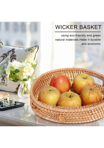 Rattan El Dokuma Yuvarlak Yüksek Duvar Ayırma Tepsisi Kahvaltı, Içecek, Atıştırmalık Için Kulplu Gıda Saklama Plakası (S-30CM) (Yurt Dışından)