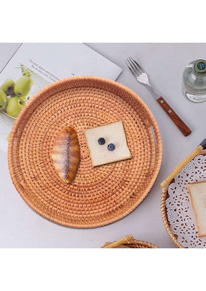 Rattan El Dokuma Yuvarlak Yüksek Duvar Ayırma Tepsisi Kahvaltı, Içecek, Atıştırmalık Için Kulplu Gıda Saklama Plakası (S-30CM) (Yurt Dışından)