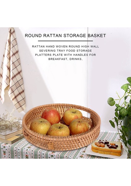 Rattan El Dokuma Yuvarlak Yüksek Duvar Ayırma Tepsisi Kahvaltı, Içecek, Atıştırmalık Için Kulplu Gıda Saklama Plakası (S-30CM) (Yurt Dışından)