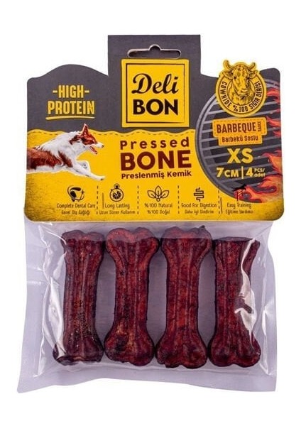 Deri Pres Barbekü Aromalı Kemik Köpek Ödülü Xsmall 7 cm 4 Adet