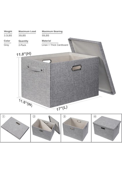 Kapaklı Kumaş Saklama Kutuları - Giysiler Için Kalın Katlanabilir Dolap Saklama Kutuları Dekoratif Saklama Kutuları Keten (Yurt Dışından) indirimleri