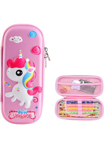 Çocuklar Için Kalem Kutusu Organizatörü Büyük Kapasiteli 3D Üç Boyutlu Çok Bölmeli Öğrenci Kalem Kutusu Çocuk Okul Malzemeleri (Büyük Baş Tek Boynuzlu At) (Yurt Dışından)