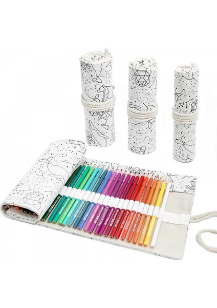 El Yapımı Tuval Kalem Perdesi 72 Delikli Büyük Kapasiteli Kalem Kutusu Erkek ve Kız Için Renkli Kurşun Kroki Kırtasiye Kutusu (Yurt Dışından)