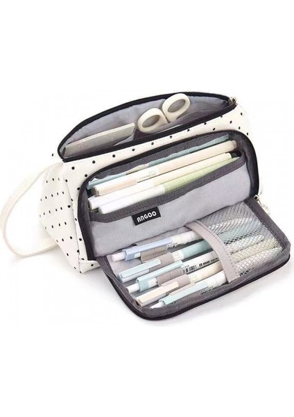 Öğrenciler Için Basit Yaratıcı Kalem Kutusu Tuval Çok Katmanlı Büyük Kapasiteli Kırtasiye Çantası (Yurt Dışından)