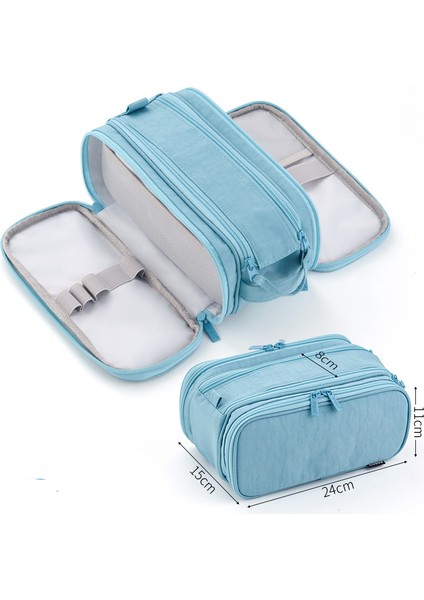 Büyük Kapasiteli Kalem Kutusu ve Çok Alanlı Öğrenci Kalem Kutusu Ofis Malzemeleri Saklama Çantası (Açık Mavi) (Yurt Dışından)