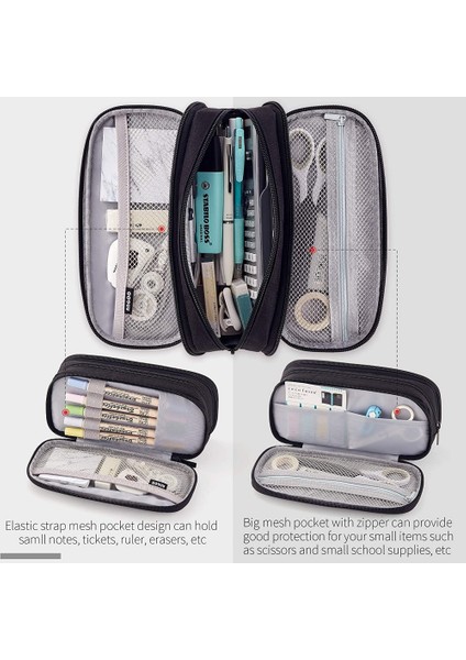 Kalem Kutusu Büyük Kapasiteli El 3 Bölmeli Kalem Kılıfı Yetişkin Öğrenciler Için Taşınabilir Büyük Depolama Kanvas Kalem Çantası Iş Ofisi (Siyah) (Yurt Dışından) modelleri