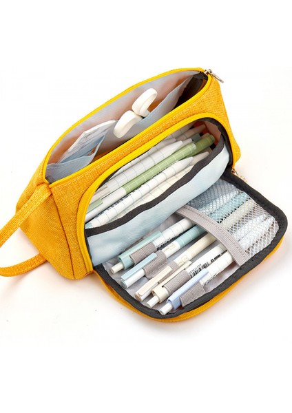 Öğrenciler Için Basit Yaratıcı Kalem Kutusu Tuval Çok Katmanlı Büyük Kapasiteli Kırtasiye Çantası (Yurt Dışından)