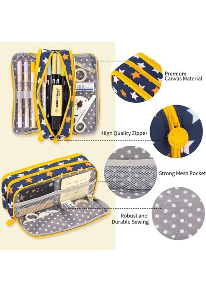 Büyük Kalem Kutusu Büyük Kapasiteli 3 Bölmeli Genç Erkek Kız Okul Öğrencileri Için Tuval Kalem Çantası (Donanma Yıldızı) (Yurt Dışından) fırsatları