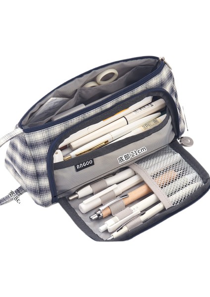 Büyük Kapasiteli Tuval Kalem Kutusu Kore Basit Retro Tarzı Edebi Sevimli Çok Fonksiyonlu Net Kırmızı Kırtasiye Kutusu (Mavi Gri) (Yurt Dışından)