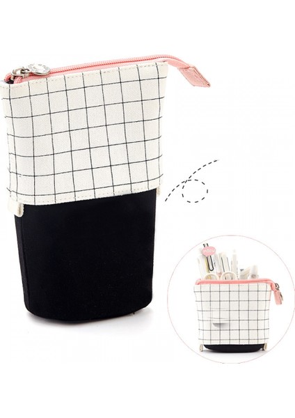 Standı Kalem Tutucu, Teleskopik Karikatür Sevimli Kedi Kalem Kutusu Kozmetik Dayanıklı Tuval Kırtasiye Makyaj Çantası Erkek Kız Öğrenciler ve Ofis Malzemeleri (Yurt Dışından)