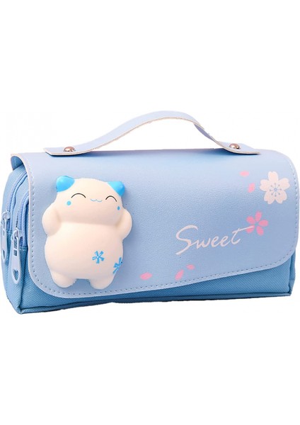 Squishy Kedi ile Sevimli Kalem Kutusu Kawaii Kalem Kılıfı Sevimli Okul Malzemeleri Kalem Çantası Yumuşak Kawaii Kittie Oyuncak ile Kalem Kutusu Kalem Kutusu Kalem Kılıfı (Mavi) (Yurt Dışından)
